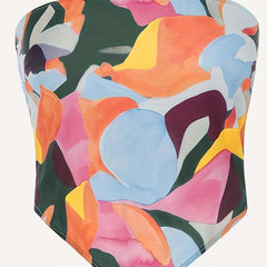 Abstract Print Tube Top Strapless Summer Casual Women's Clothing