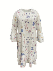  Floral Print Bell Sleeve Maxi Dress