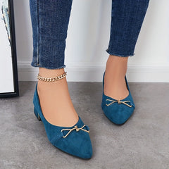 Women's Buckle Decor Block Heels Pointed Toe Slip On Shoes