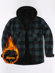 Men's Fleece Plaid Hooded Long Sleeve Shirt Jacket Autumn Winter