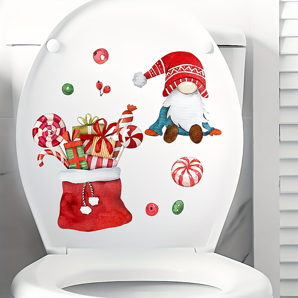 Cartoon Christmas Gnome Toilet Lid Sticker, Removable Decal Paper