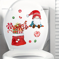 Cartoon Christmas Gnome Toilet Lid Sticker, Removable Decal Paper