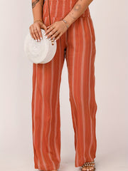 Stripe Print Wide Leg Trousers