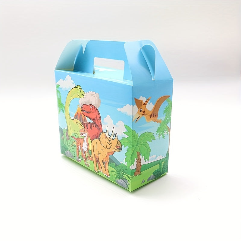 6pcs Dinosaur Theme Gift Bags Carboard Treat Boxes Snack Gable Boxes