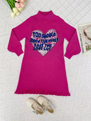 Girls Knitted Heart Jacquard Sweater Dress for Autumn and Winter