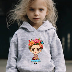 Girl's Cartoon Hoodie & Pants Set, Monkey Print, Sporty Outfit
