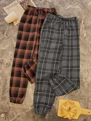 2pcs Plaid Sleep Bottoms Elastic Waistband Pants Women's Sleepwear