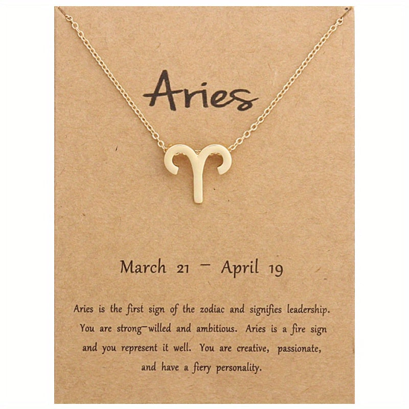 Golden Zodiac Symbol Pendant Necklace Cross Border Constellation Paper Card
