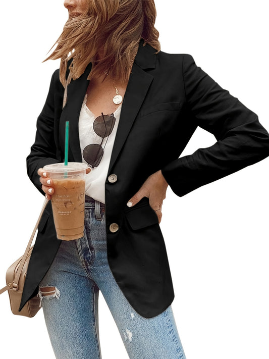 Solid Blazer Open Front Long Sleeve Work Office Outerwear