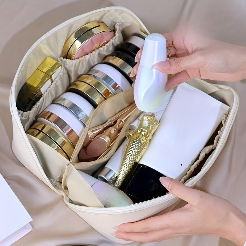 Zipper Makeup Bag For Women Portable Cosmetic Storage Pouch PU Leather