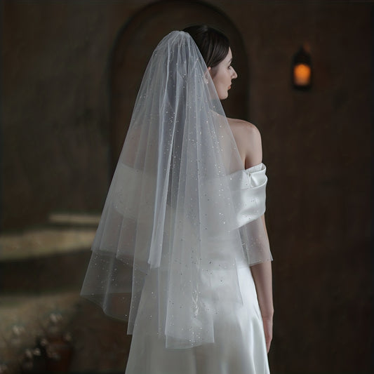 Double Layer Sequin Head Veil with Comb for Bridal Wedding