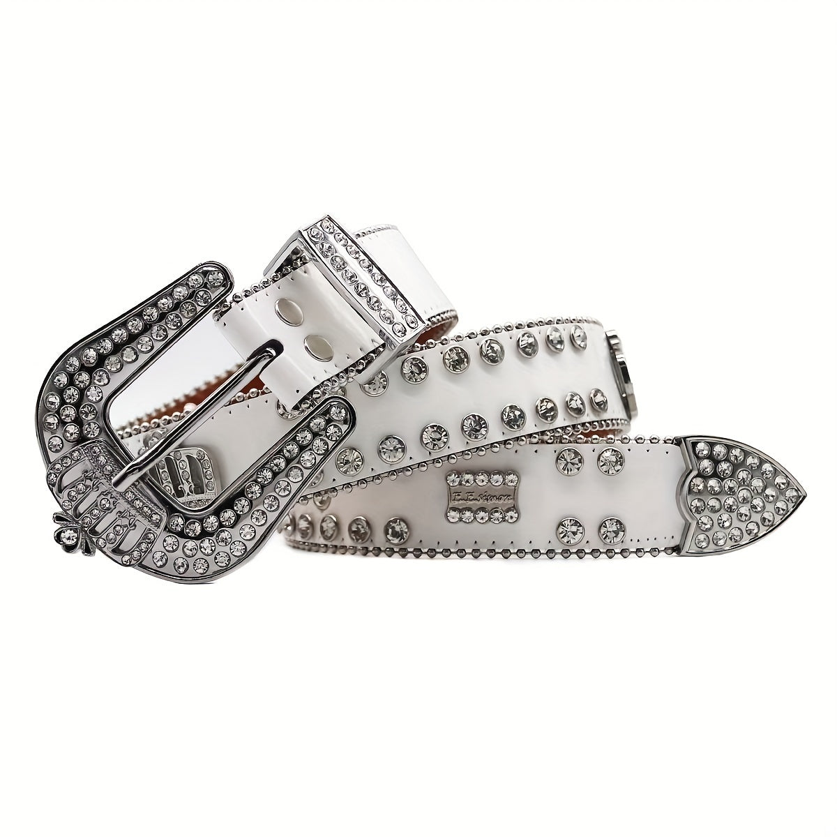 Crown Rhinestone PU Leather Belt Western Cowboy