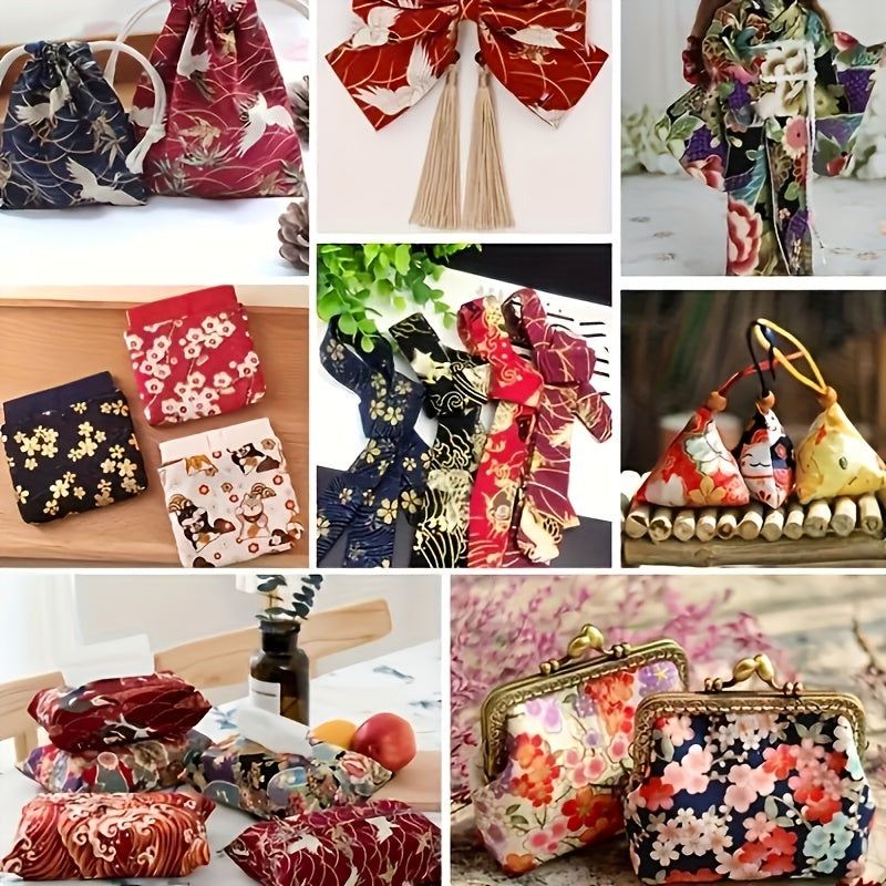 40pcs Vibrant Japanese Kimono Fabric Strips Floral Geometric Patterns DIY Crafts