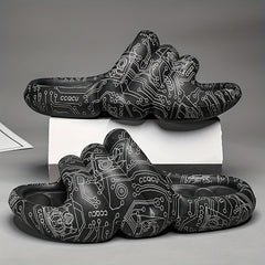 Men's Graffiti Print Platform Slides Cloud Slides