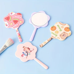 2pcs Cartoon Print Hand Mirror Floral Makeup Vanity Mirror for Girls Women Gift