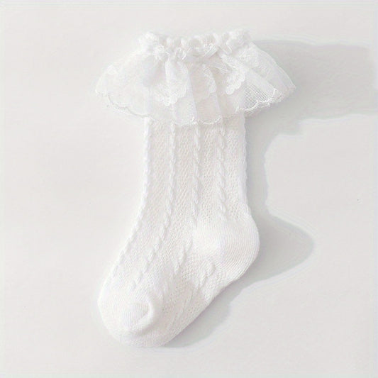 Girls Knitted Lace Princess Floral Knee High Socks