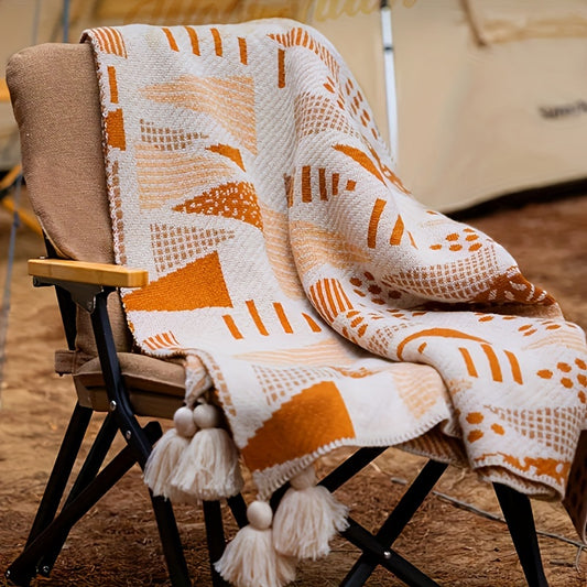 Boho Tassel Linen Blanket Vintage Stylish Plaid Sofa Mat for Home Outdoor