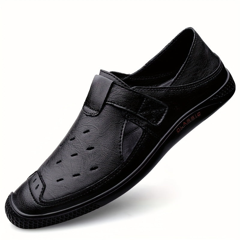 Men's Cut Out Leather Loafers Slip On Shoes