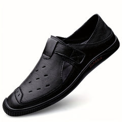 Men's Cut Out Leather Loafers Slip On Shoes