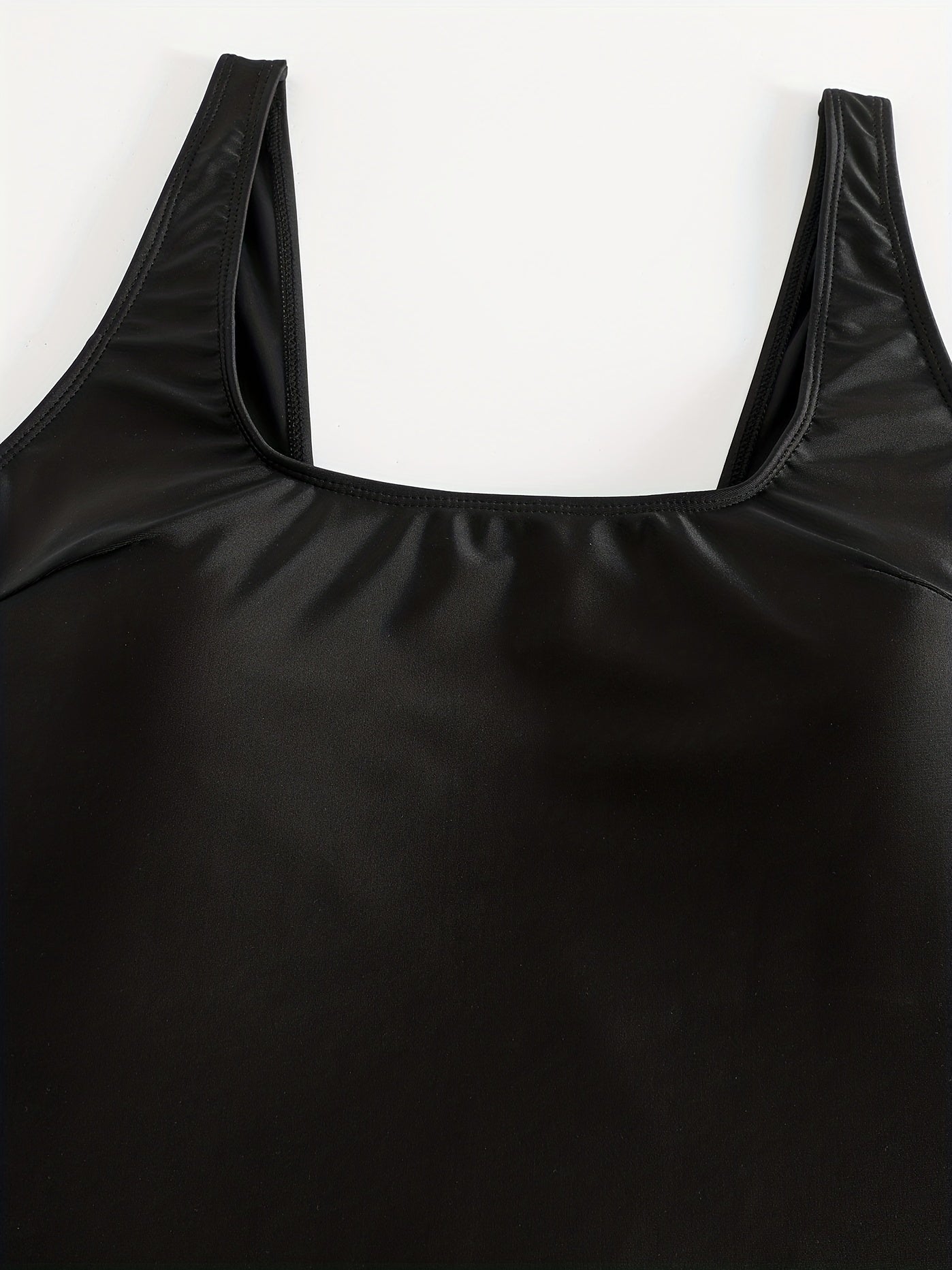  Solid Square Neck One Piece Swimsuit