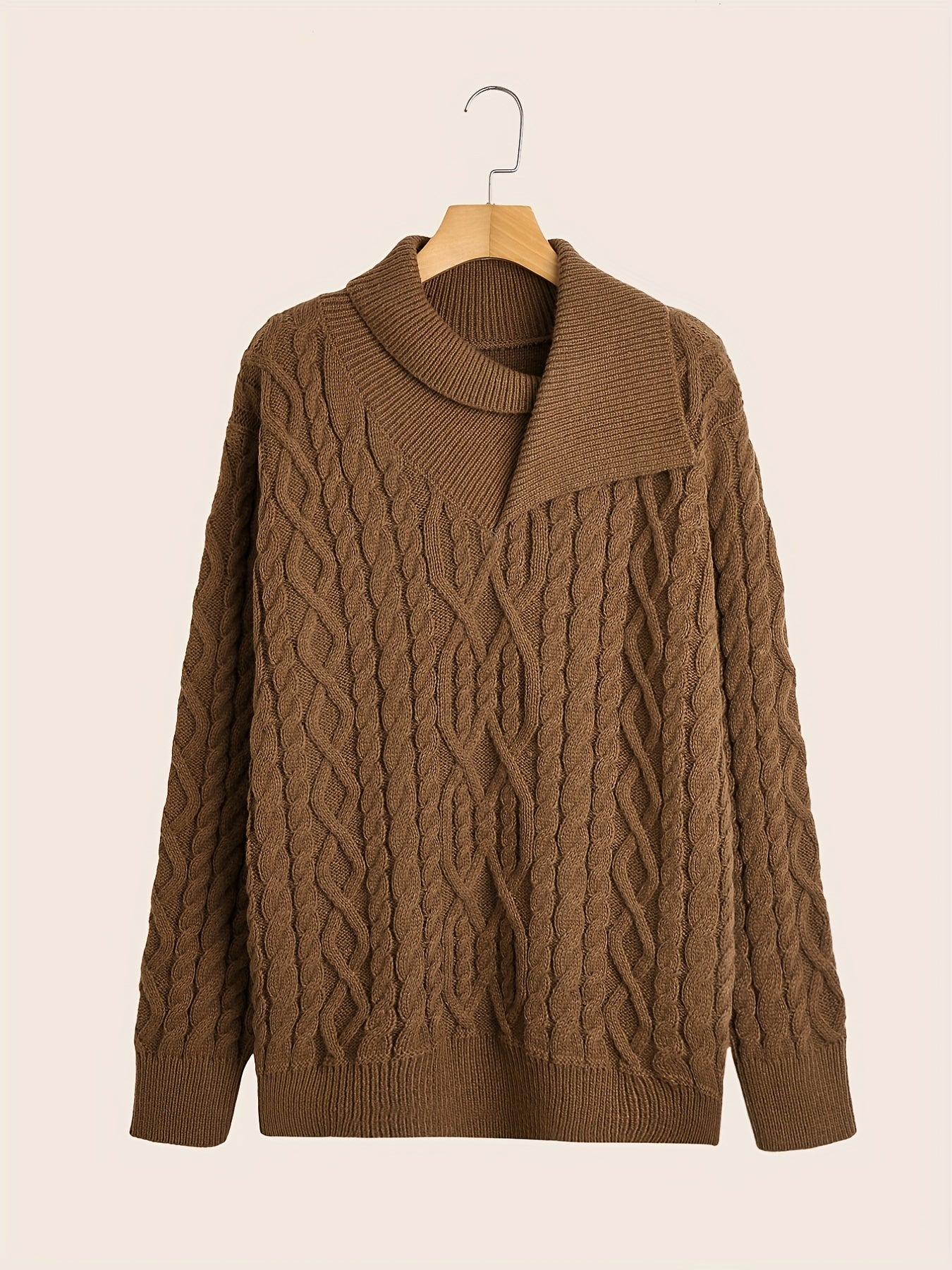 Men's Vertical Twist Texture Sweater Mid Stretch Irregular Collar Pullover