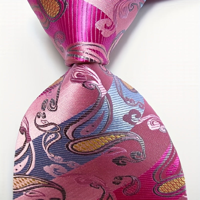Polyester Cashew Flower Pattern Tie Men's Necktie Set Tie Red Jacquard Woven