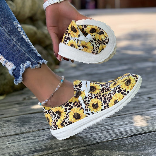 Floral & Leopard Slip On Low Canvas Shoes Round Toe