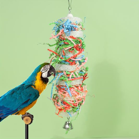 Colorful Parrot Chew Toy with Bell and Loofah