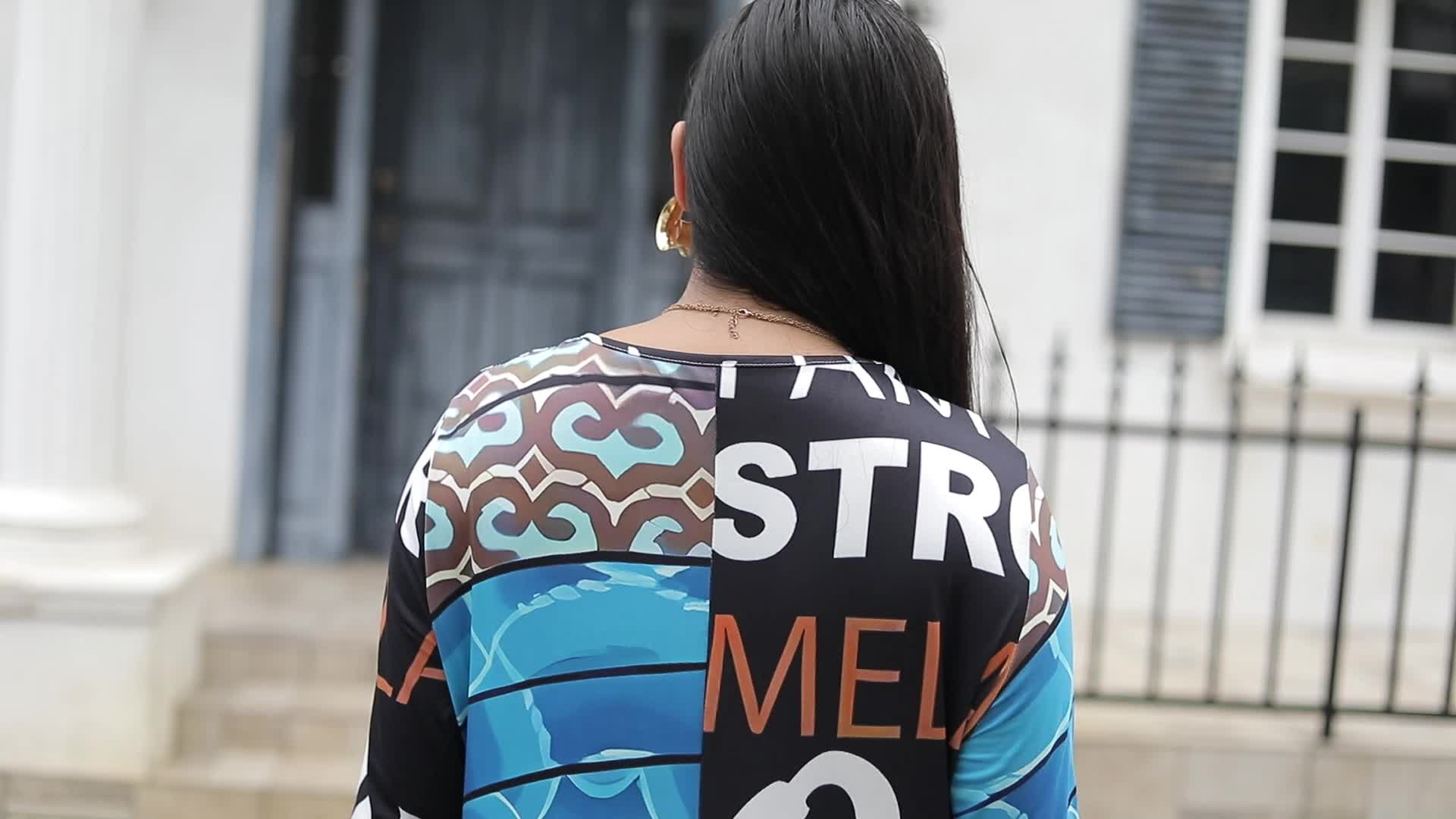  Casual Dress Women's Plus Letter & Figure Print Long Sleeve