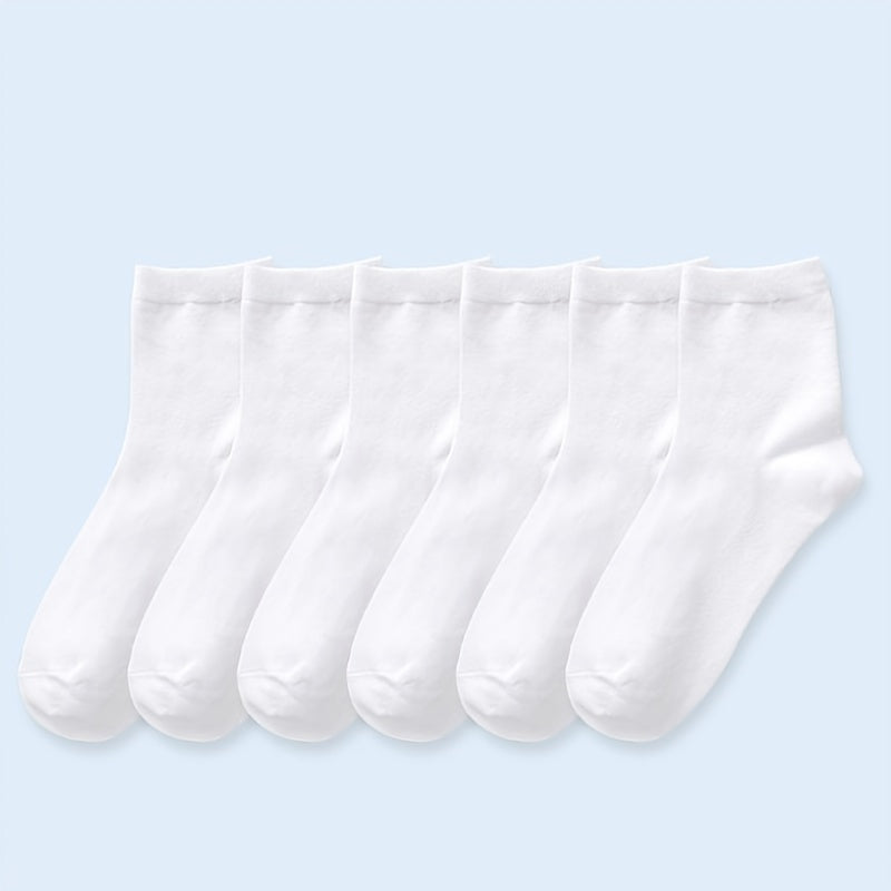 6 Pairs Solid Crew Socks for Women