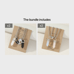 2pcs Couple Natural Stone Crystal Pendant Magnet Necklace Set Gift