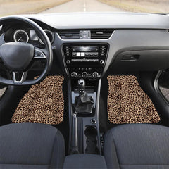 4pcs Leopard Print Car Seat Floor Mats Brown Front Rear Seat Pads