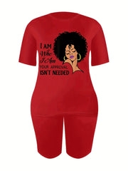 Casual 2pc Set Portrait Print Tee & Biker Shorts