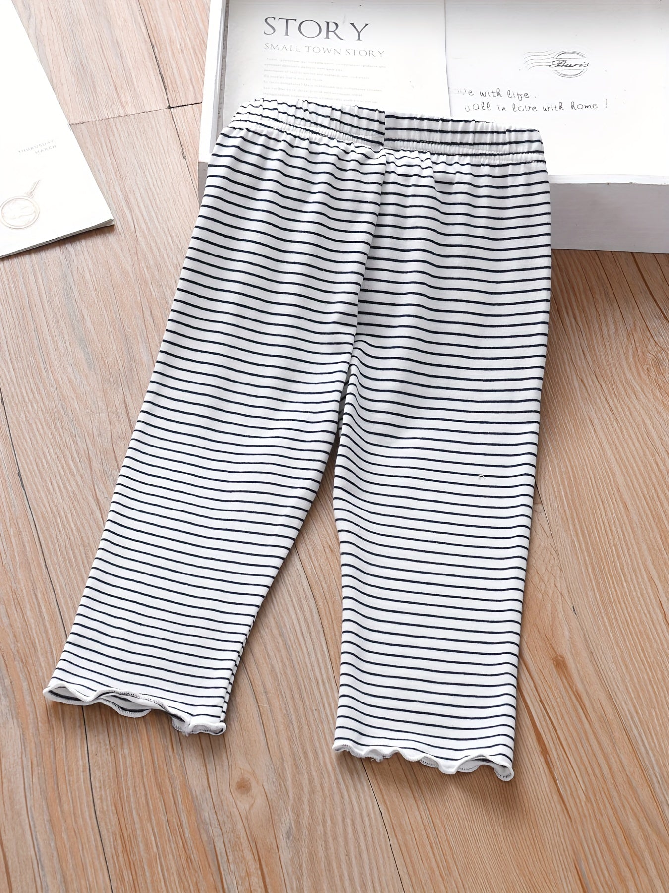 Girls Striped Strawberry Leggings with Ruffle Trim