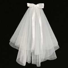 Bride's Pearl Bow Veil Head Jewelry