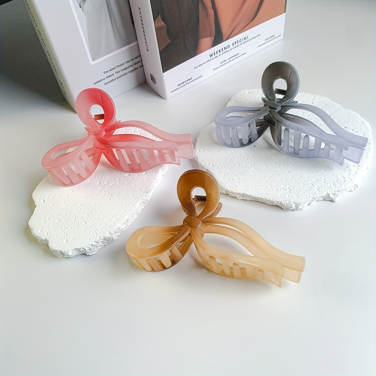 3pcs Gradient Hair Claw Sweet Nonslip Ponytail Holder Women Girls Hair Clip