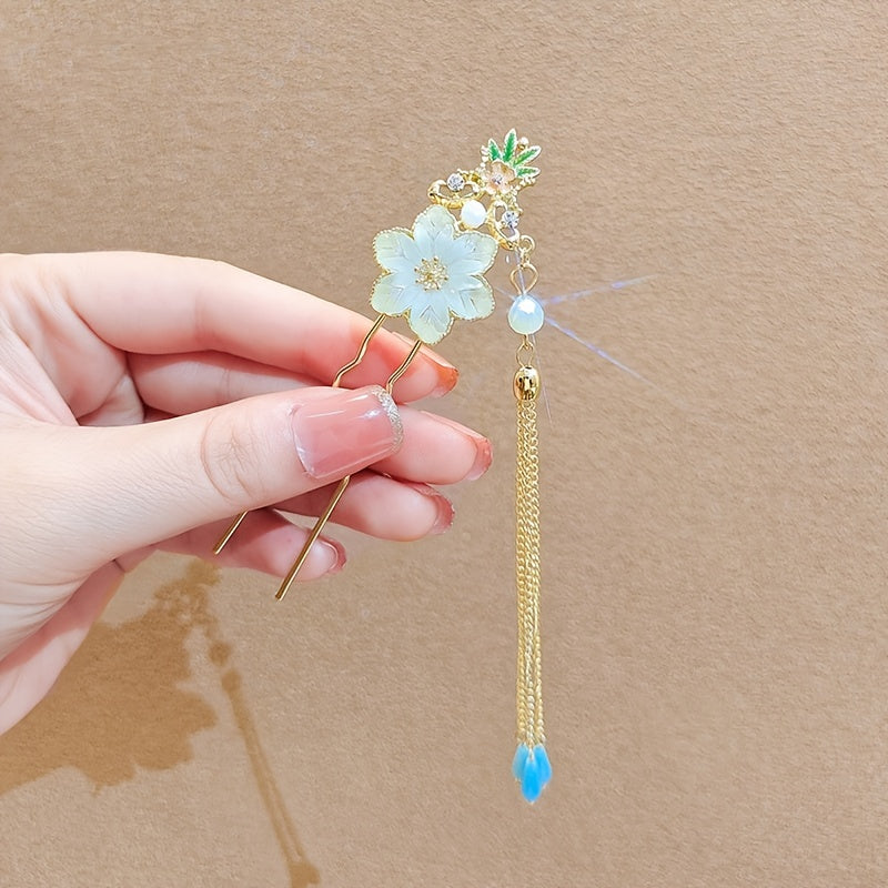 Hanfu Chinese Style Tassel Flower Hair Clip Vintage Barrette Hair Accessories