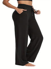  Casual Pants Women's Plus Solid Elastic Drawstring High Rise