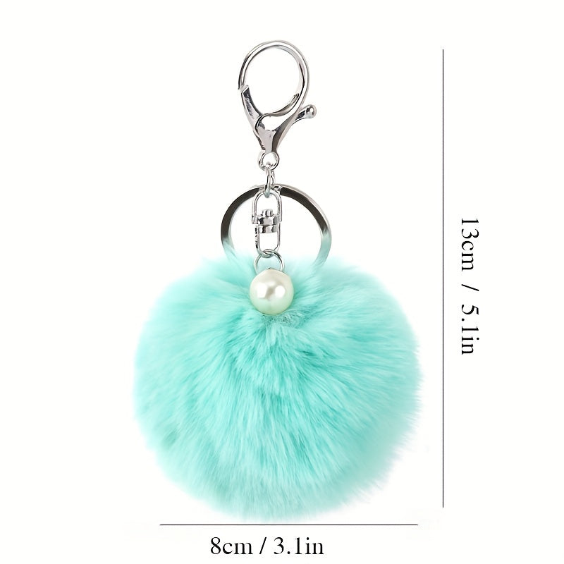 Faux Rabbit Fur Ball Keychain - Cute Handbag or Car Key Accessory