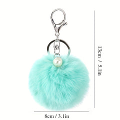 Faux Rabbit Fur Ball Keychain - Cute Handbag or Car Key Accessory