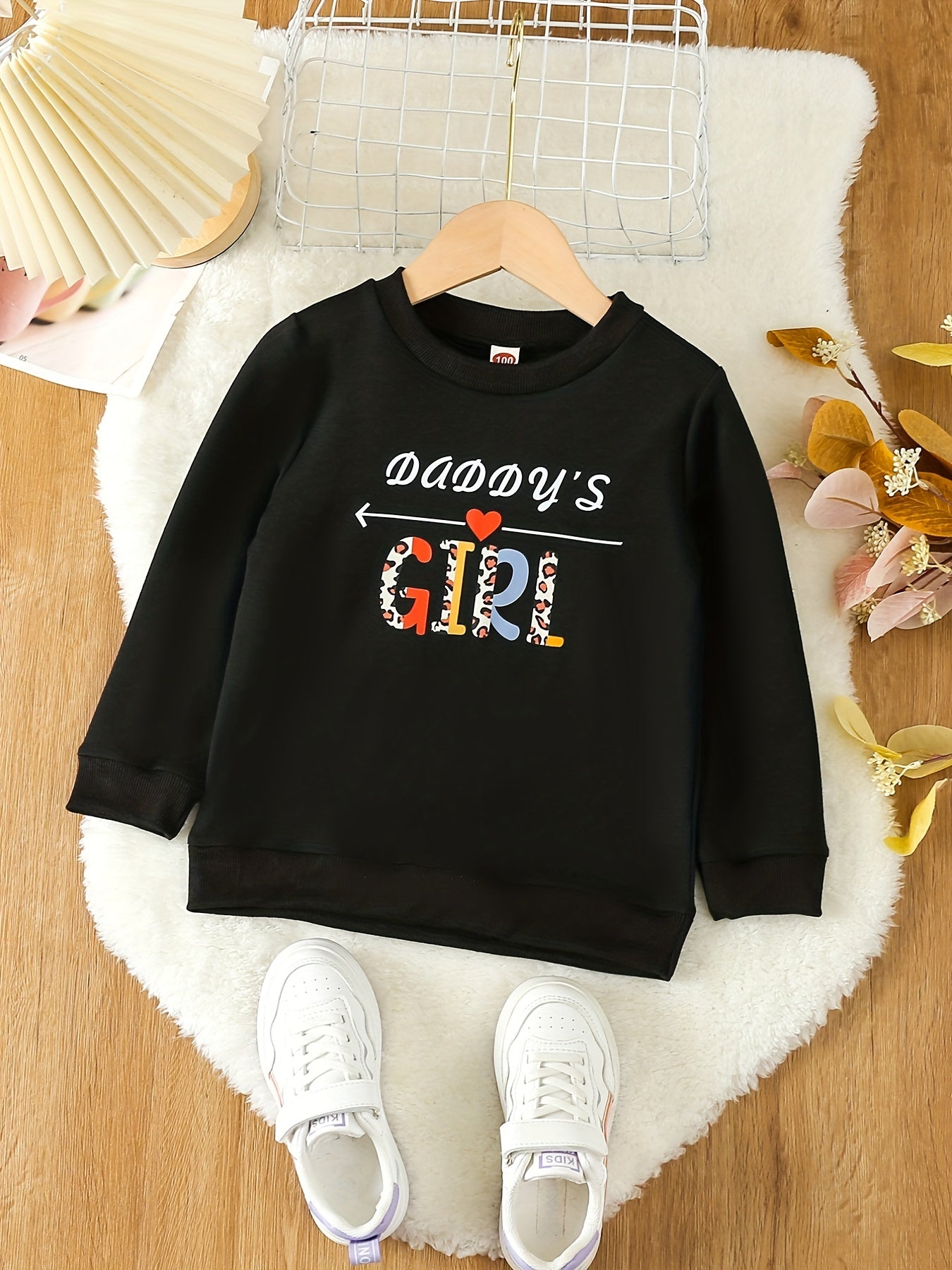 Daddy's Girl Print Crew Neck Sweatshirt Top For Girls