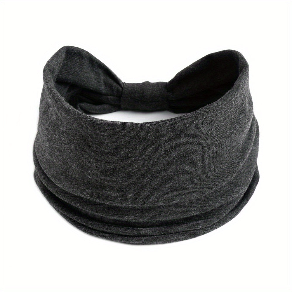 Stretchy Wide Yoga Headband Brown Gray Non Slip Spandex Polyester Blend