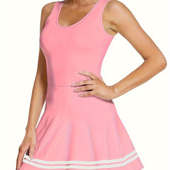  Striped Sleeveless Sports Dress with Built-in Shorts and Pockets