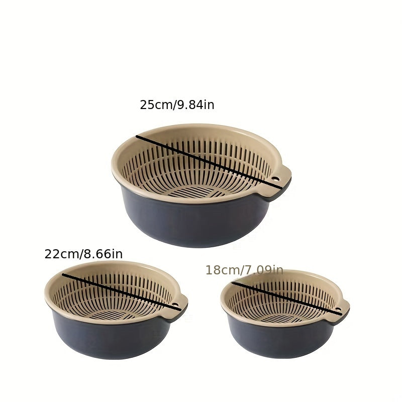 3pcs Reusable Double Layer Drain Basket for Vegetables and Fruits Colander