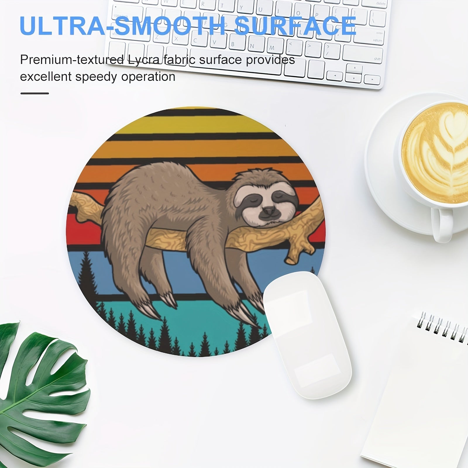 Cartoon Sloths Round Mouse Pad Non Slip Rubber Base Small Size