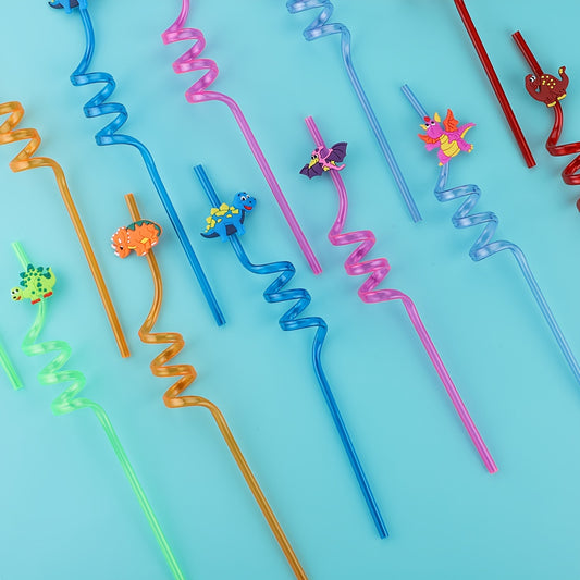 10pcs Reusable Dinosaur Straws for Kids' Parties