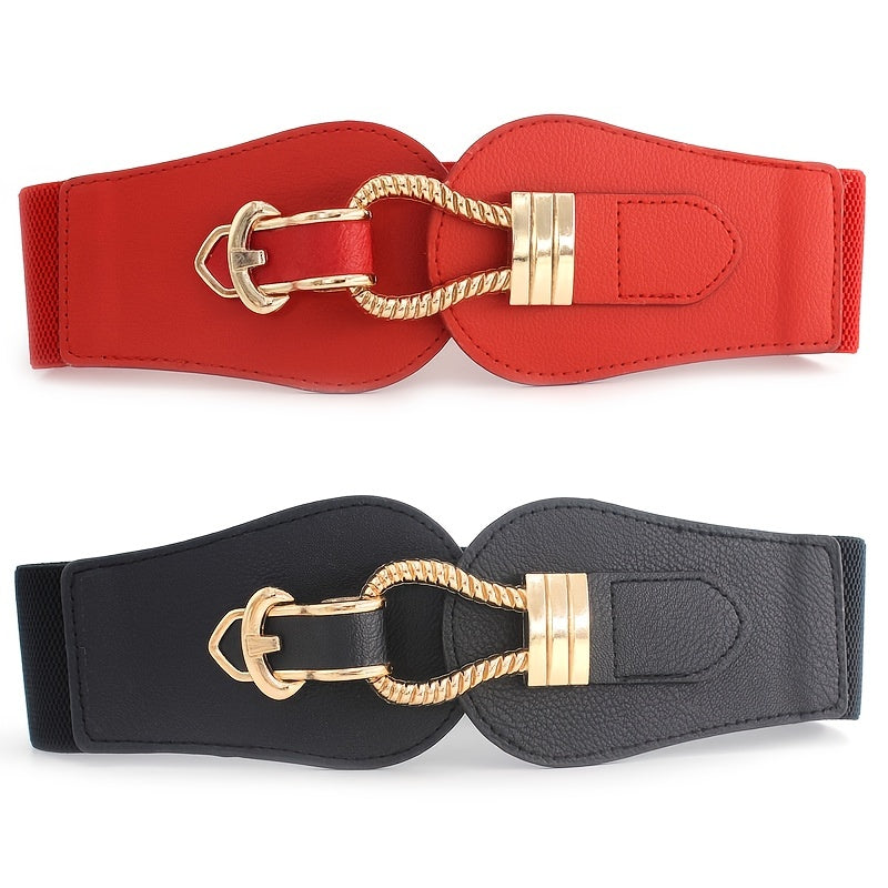 Vintage Elastic Wide Belt Metal Buckle Waist Belt For Dresses