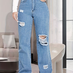 Ripped Distressed Loose Denim Pants Medium Wash Jeans