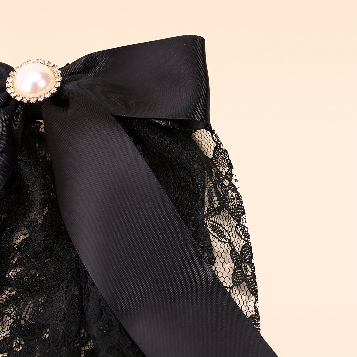 Long Lace Bow Barrette Faux Pearl Hair Clip for Women Girls