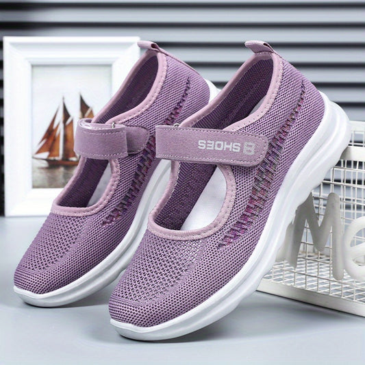 Women's Knitted Hook & Loop Casual Shoes Soft Sole Flat Shoes